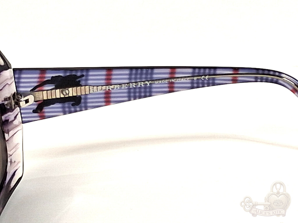 Burberry BE 4059 Made in Italy Plaid Sunglasses | Purple Square Frame - Image 10