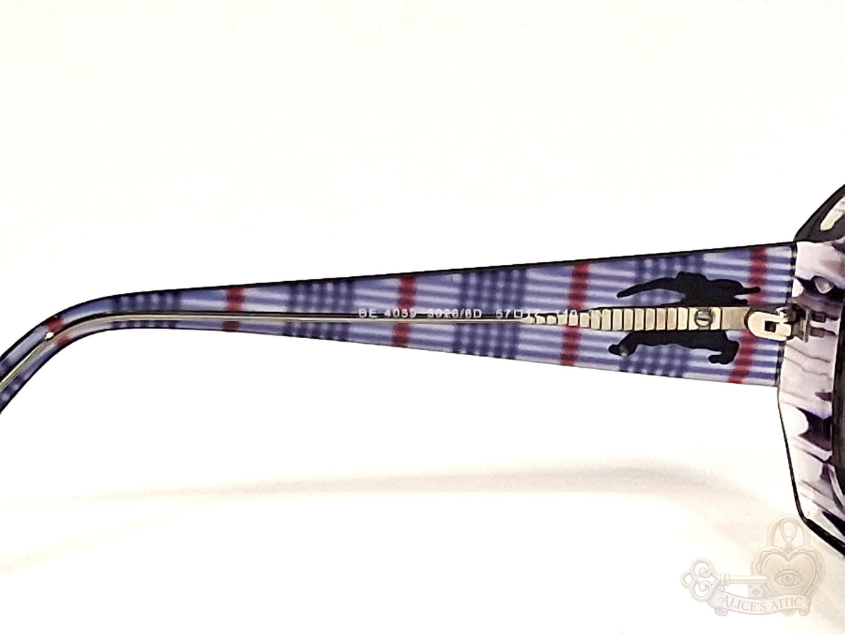 Burberry BE 4059 Made in Italy Plaid Sunglasses | Purple Square Frame - Image 11