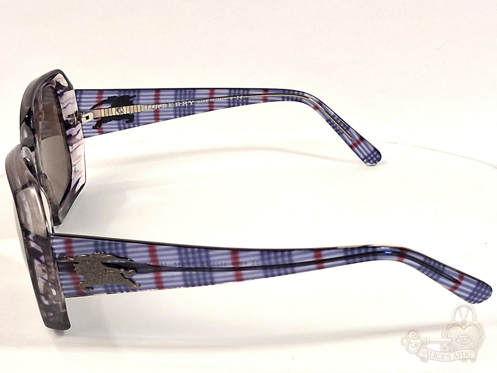 Burberry BE 4059 Made in Italy Plaid Sunglasses | Purple Square Frame - Image 3