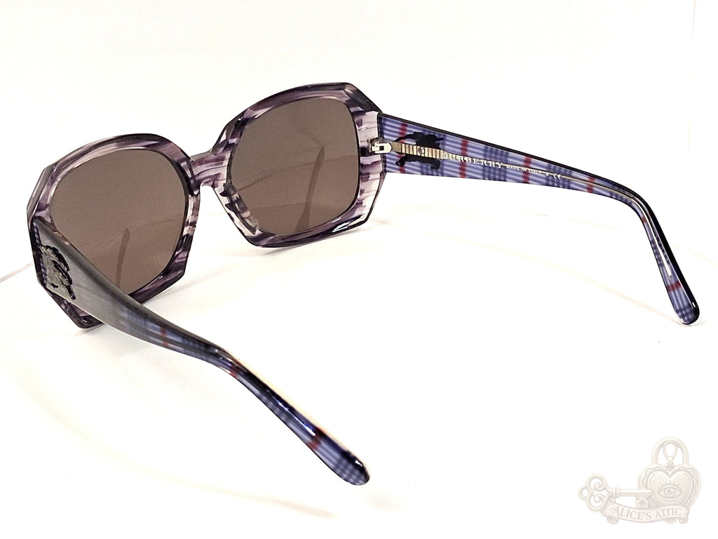 Burberry BE 4059 Made in Italy Plaid Sunglasses | Purple Square Frame - Image 4