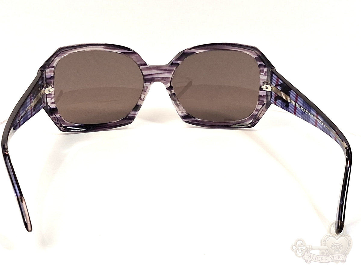 Burberry BE 4059 Made in Italy Plaid Sunglasses | Purple Square Frame - Image 5