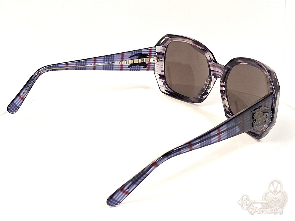 Burberry BE 4059 Made in Italy Plaid Sunglasses | Purple Square Frame - Image 6