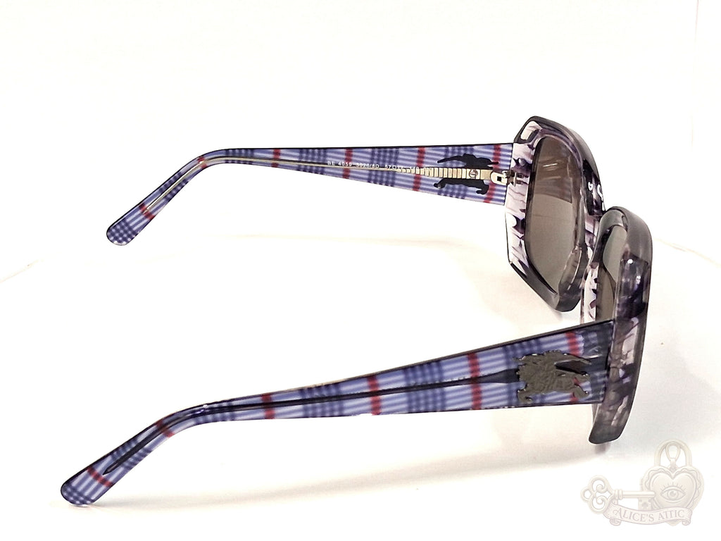 Burberry BE 4059 Made in Italy Plaid Sunglasses | Purple Square Frame - Image 7