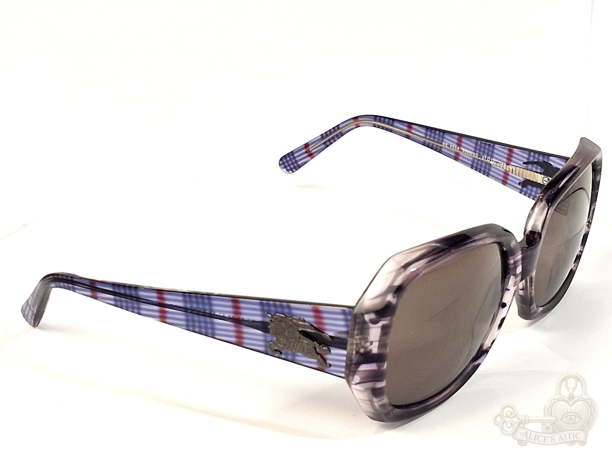 Burberry BE 4059 Made in Italy Plaid Sunglasses | Purple Square Frame - Image 8