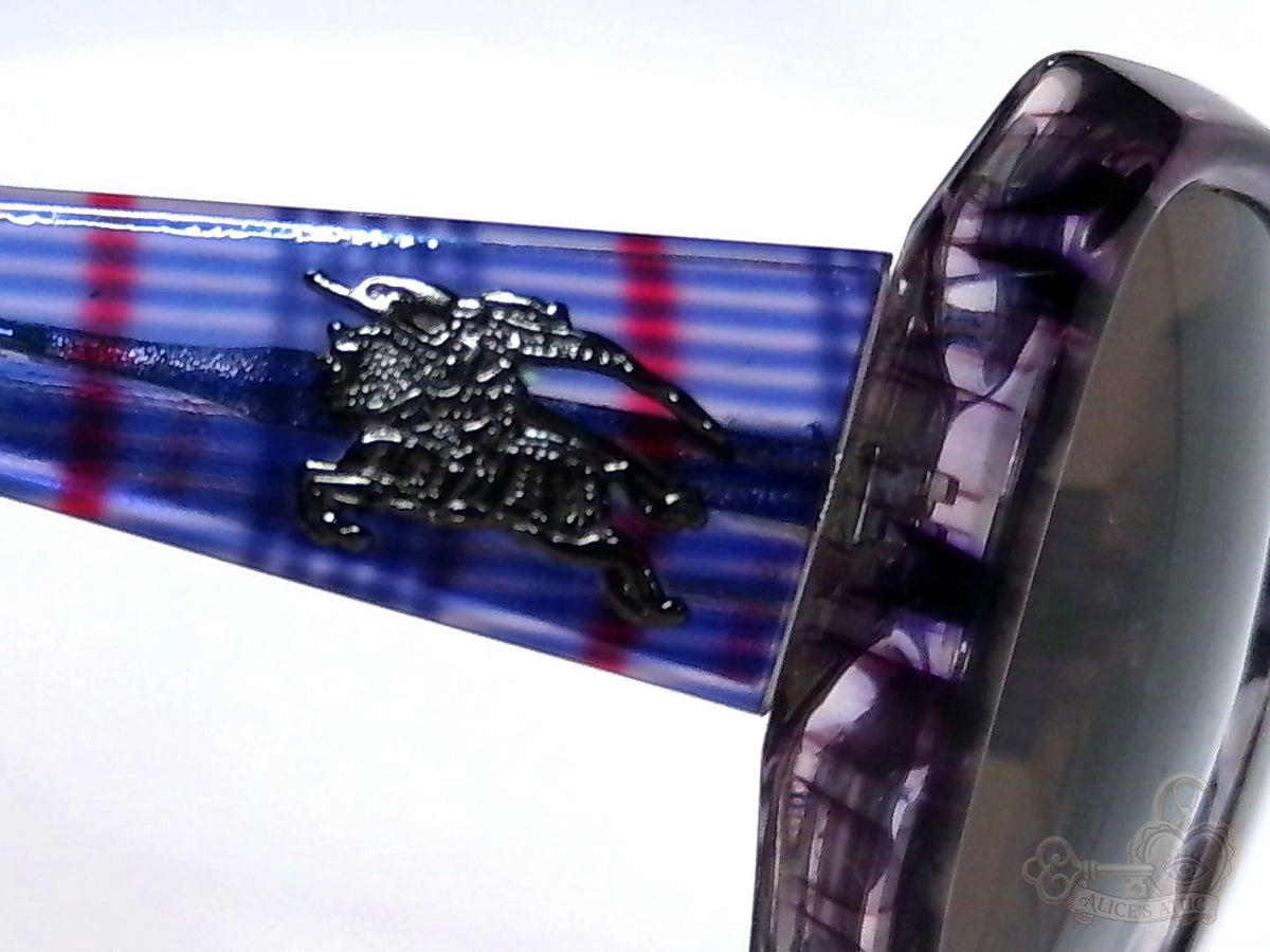 Burberry BE 4059 Made in Italy Plaid Sunglasses | Purple Square Frame - Image 9