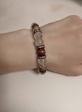 Vintage Clear Crackle Bead and Brown Bead Stretch Bracelet Rhinestone Spacers