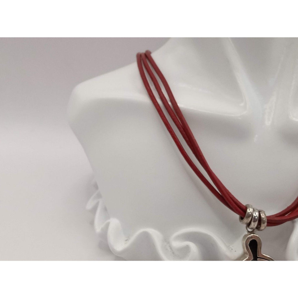 Sterling Silver Nicholas Boy Pendant on Red Leather Toggle Necklace