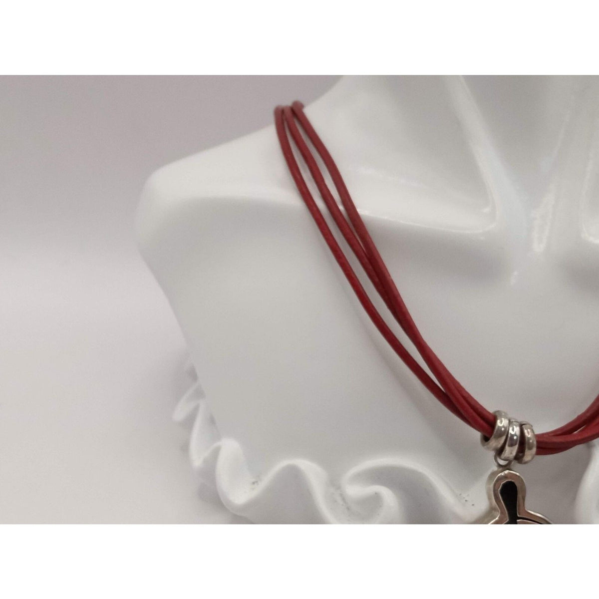 Sterling Silver Nicholas Boy Pendant on Red Leather Toggle Necklace