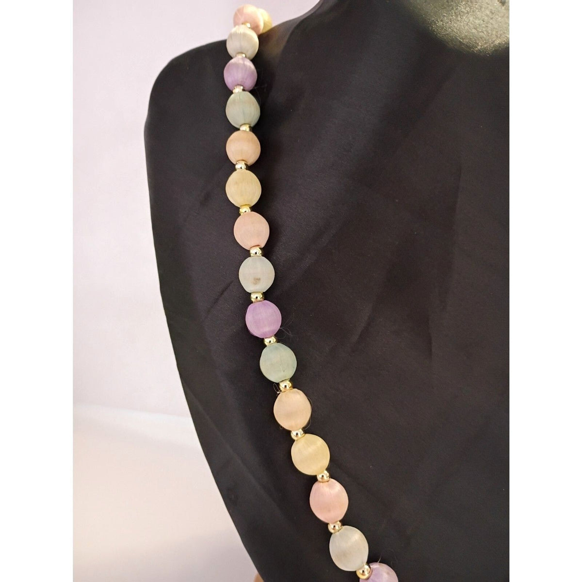 Vintage Pastel Color Necklace Satin Silk Thread Wrapped bead