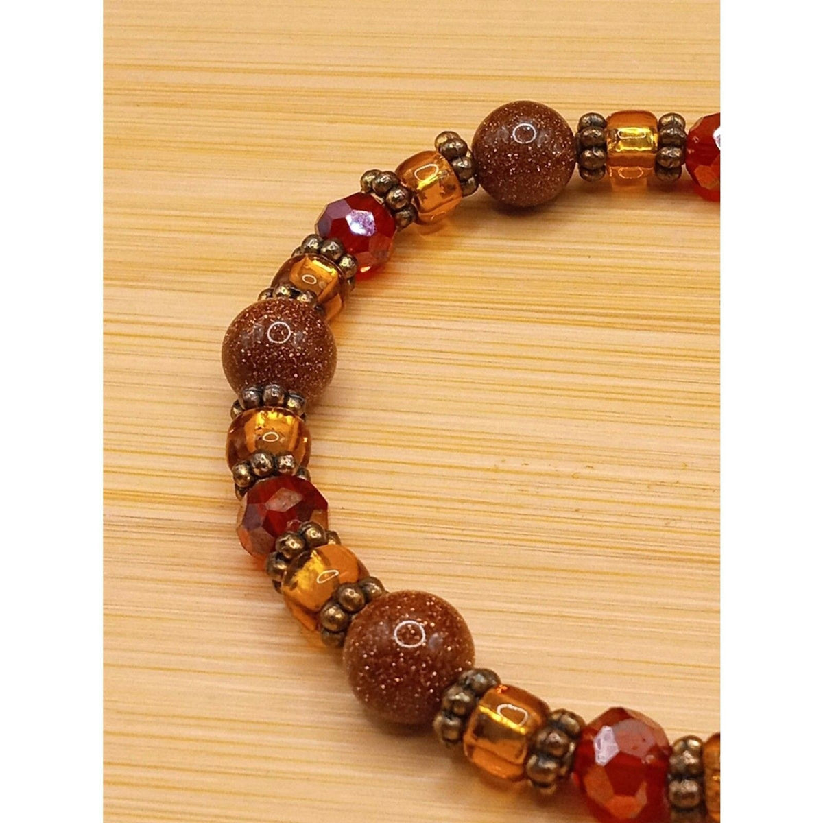 Handmade Orange Red Faceted, Glitter Fancy Glass Beaded Vintage Bracelet