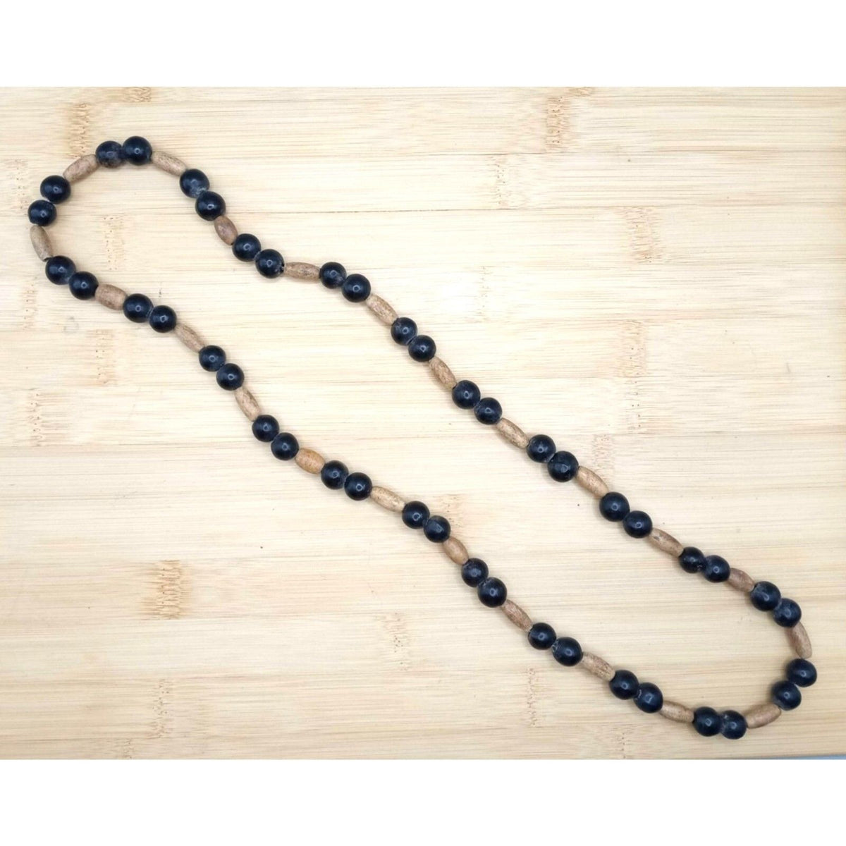 Vintage Organic Natural Sandalwood Round & Barrel Beaded Necklace