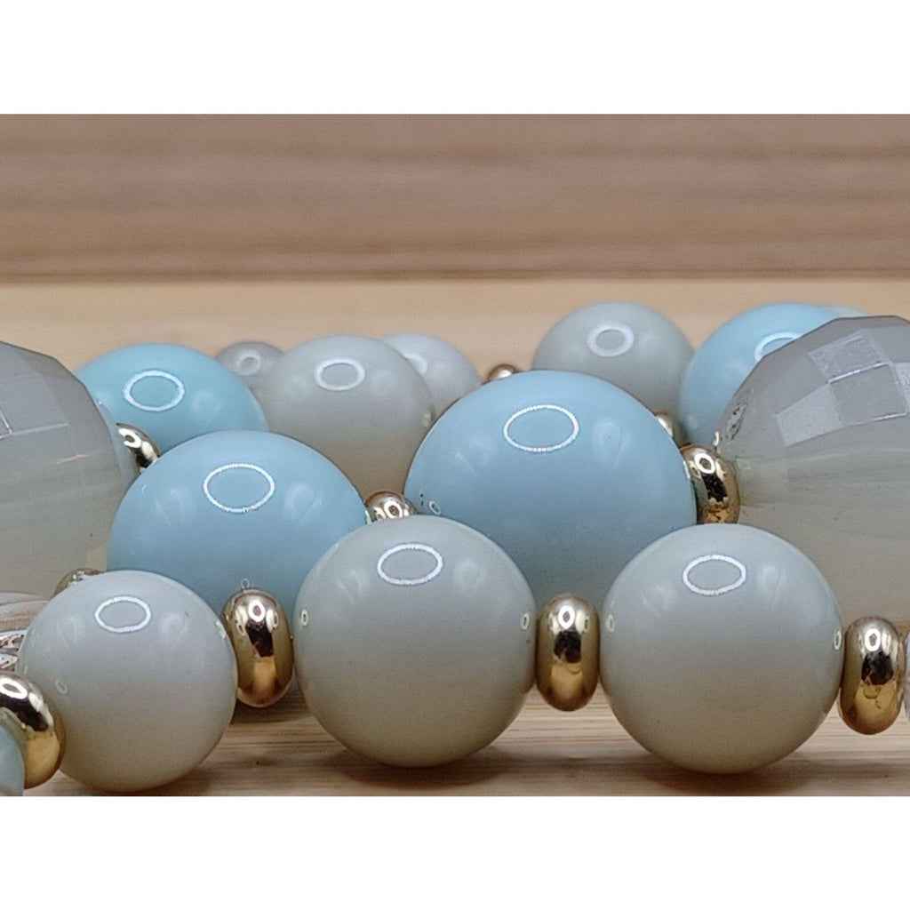 The Limited Layered Bubble Bead Three Tier Light Blue Clear Color Necklace