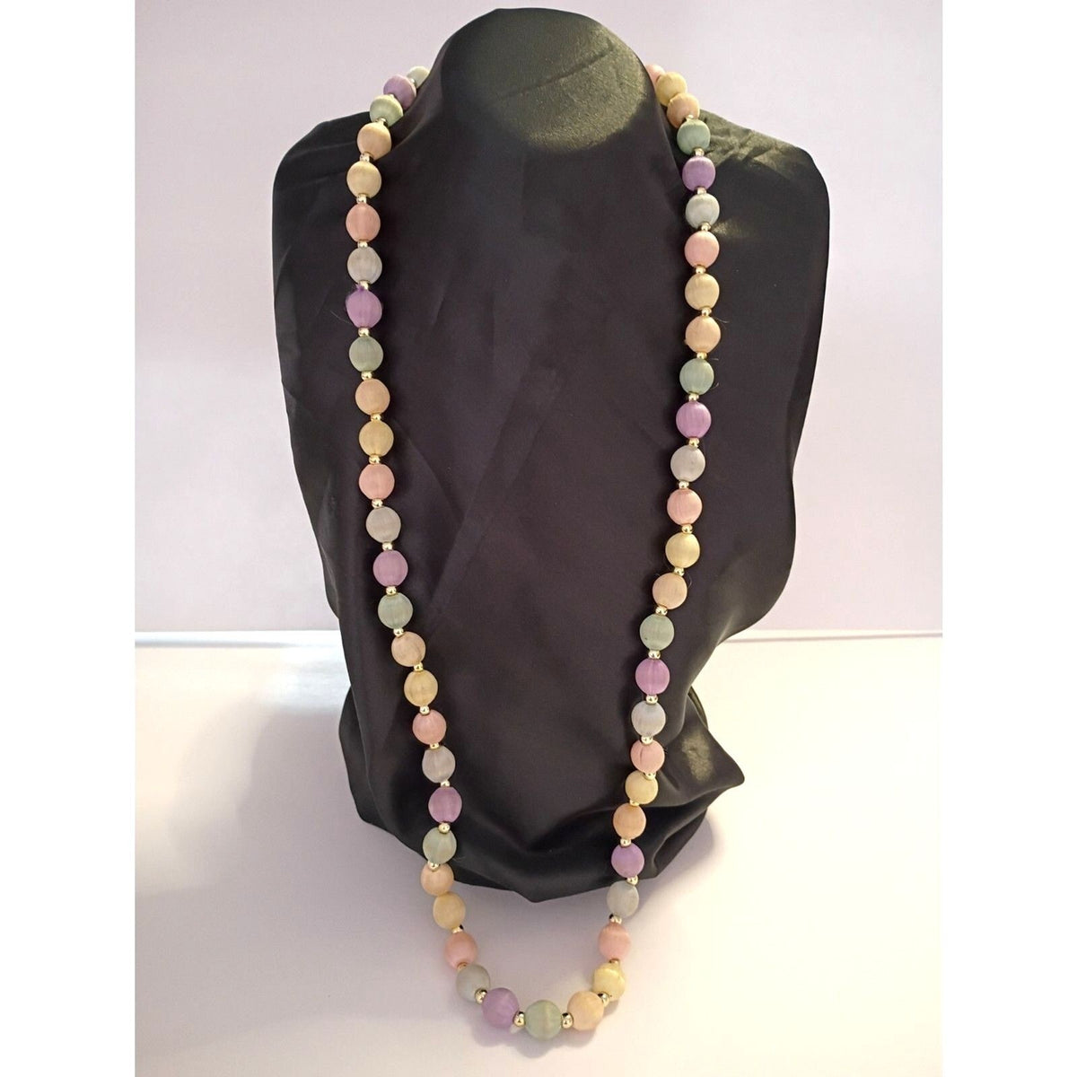 Vintage Pastel Color Necklace Satin Silk Thread Wrapped bead