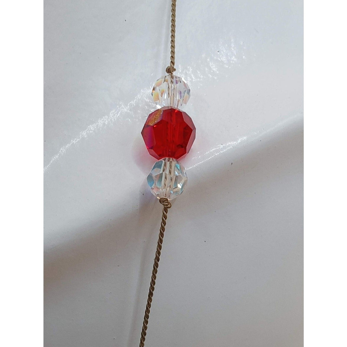60s Iridescent Red, Clear Octagonal Cut Crystal Bead Necklace .925 Silver Clasp