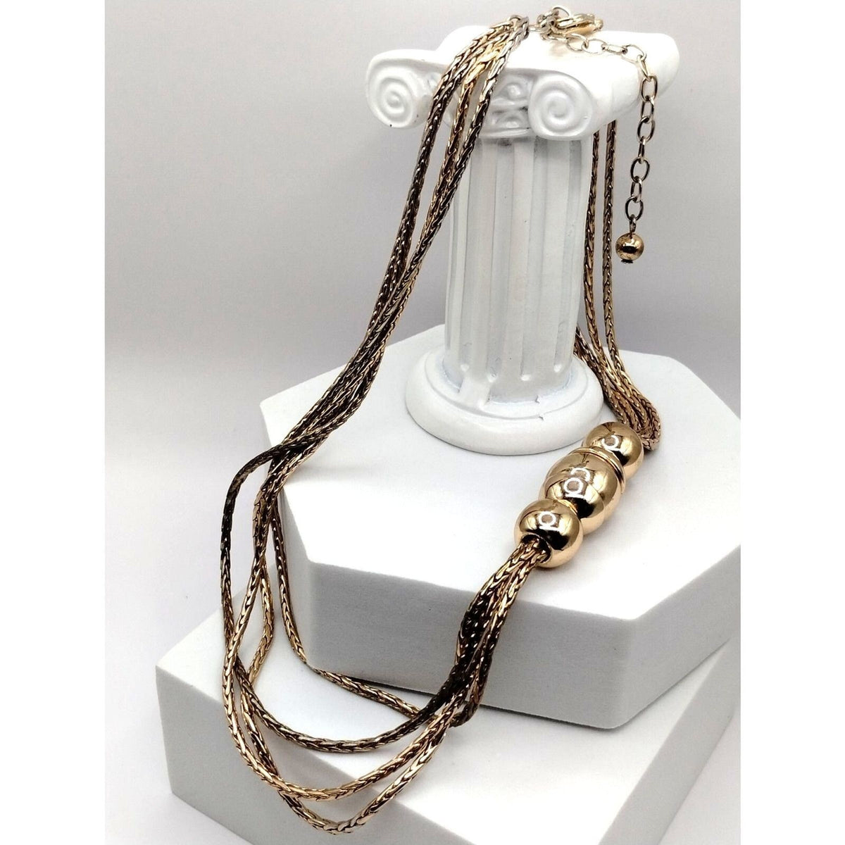 White House Black Market Gold Tone Multi Strand Spiga Chain Offset Ball Pendant
