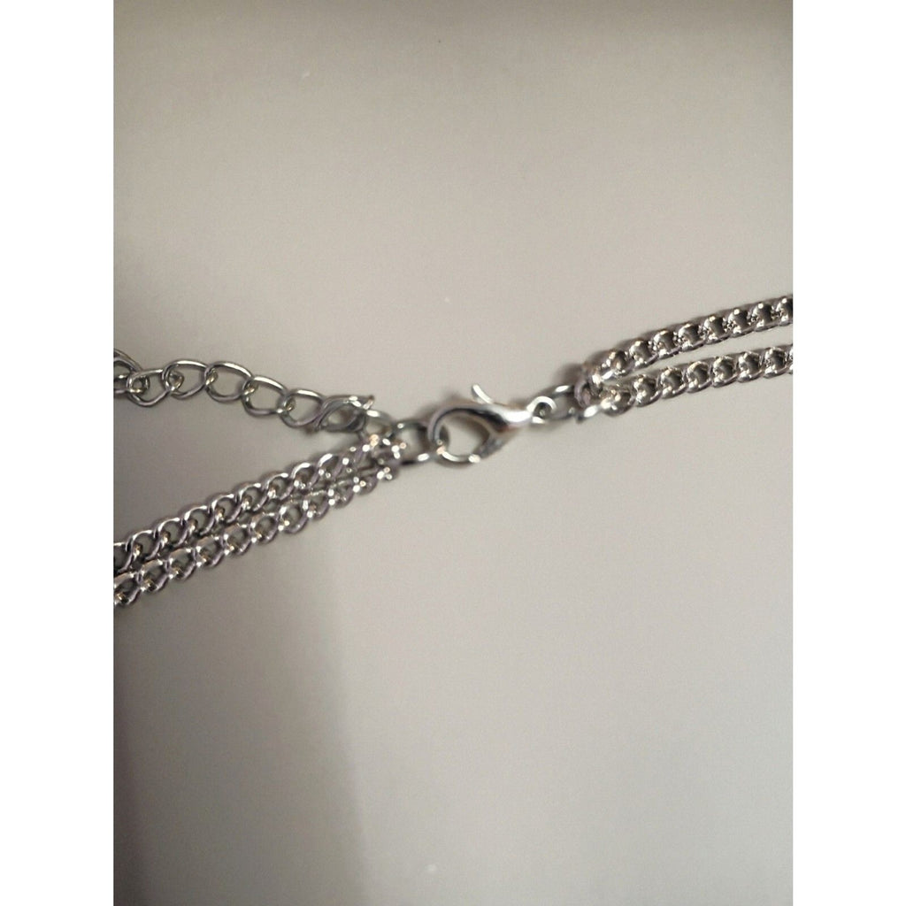 Vintage Rope Chain Necklace Deep Blue Turquoise & Silver Tone Beads