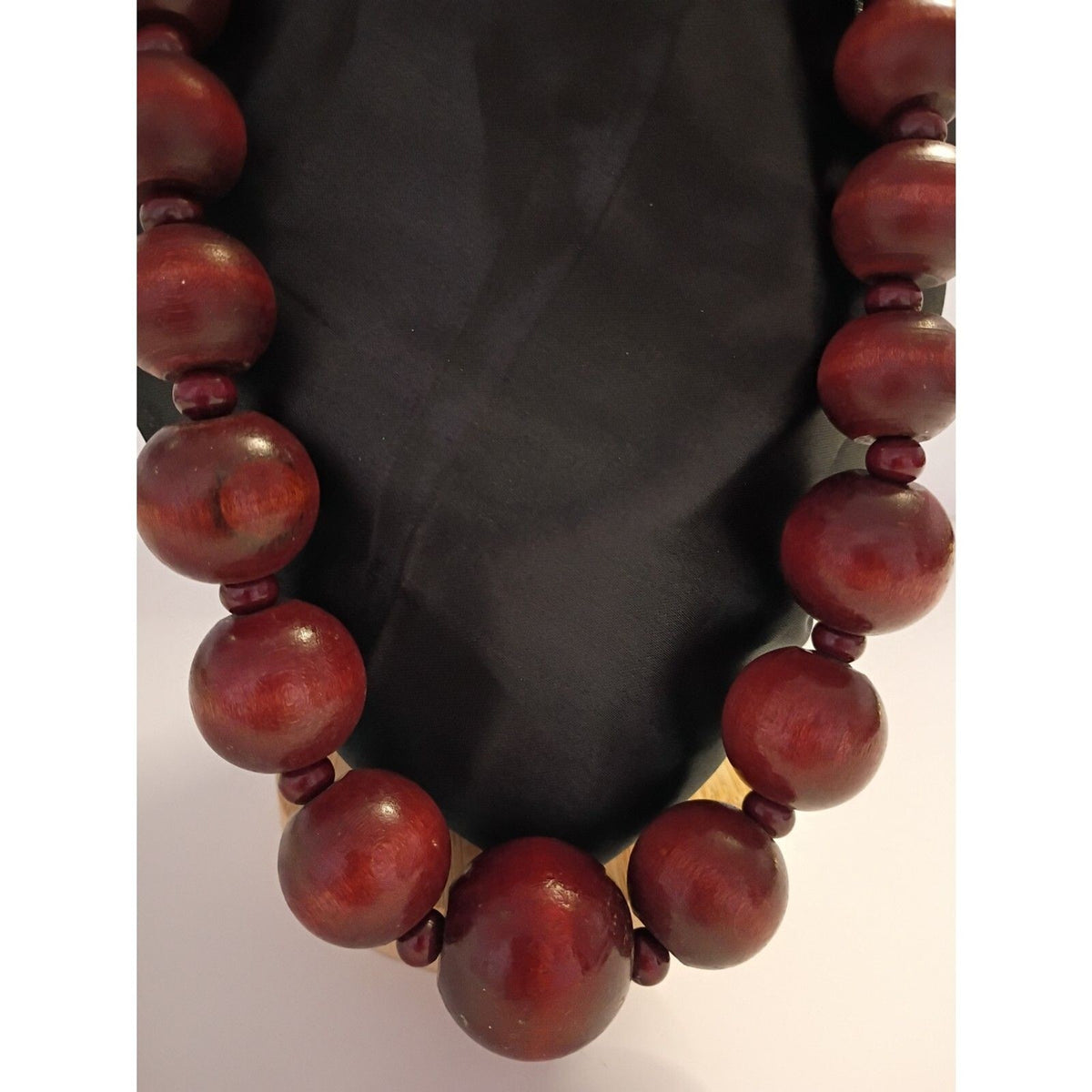 Vintage Bold Chunky Wooden Bead Necklace 26" long