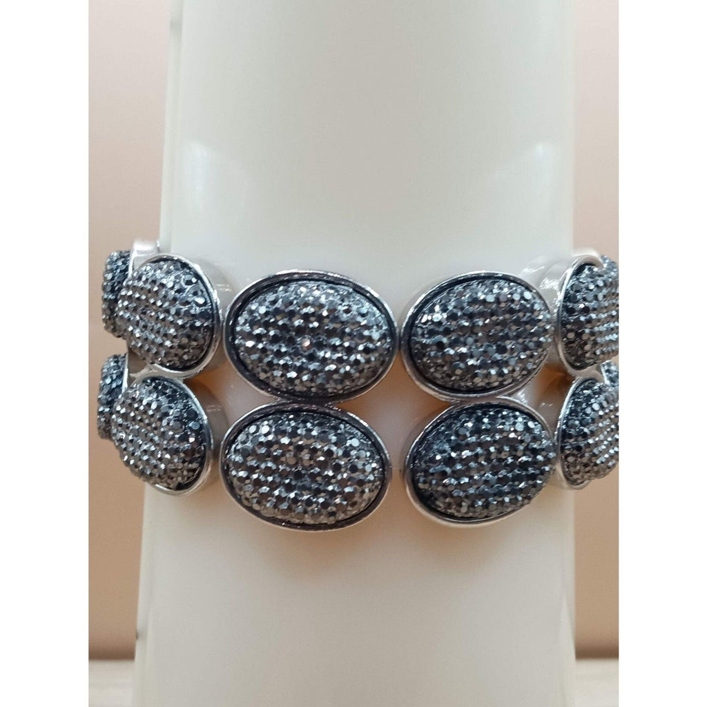 New York & Co. Stretch Bracelet Silver Tone Smoke Rhinestone
