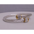 Marsala Signed Stainless Steel Cable Rope & Rhinestone Barrel Accent Cuff Bracelet