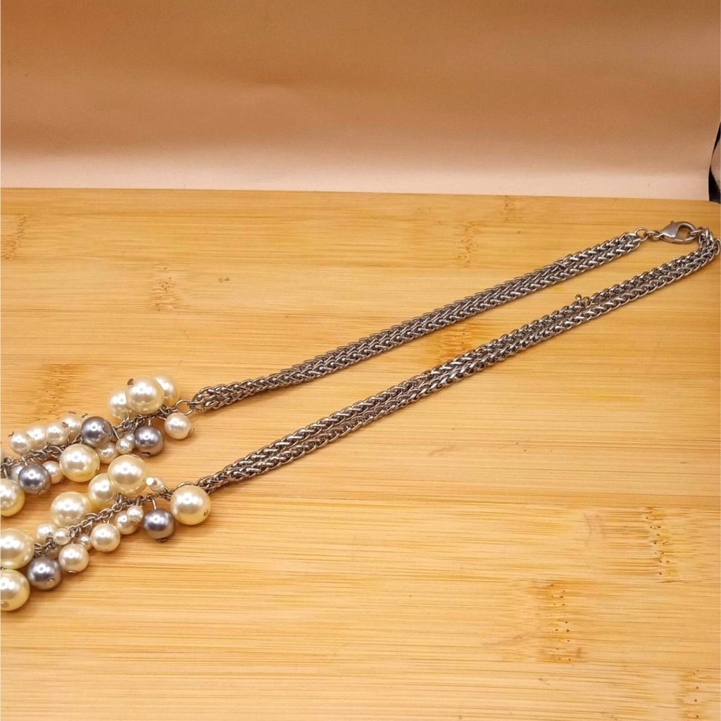 Vintage Mixed Media Brutalist, Clear & Black Rhinestones Lucite Beads Necklace