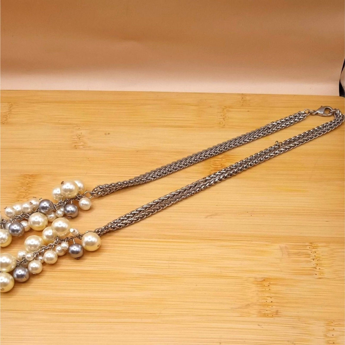 Vintage Mixed Media Brutalist, Clear & Black Rhinestones Lucite Beads Necklace