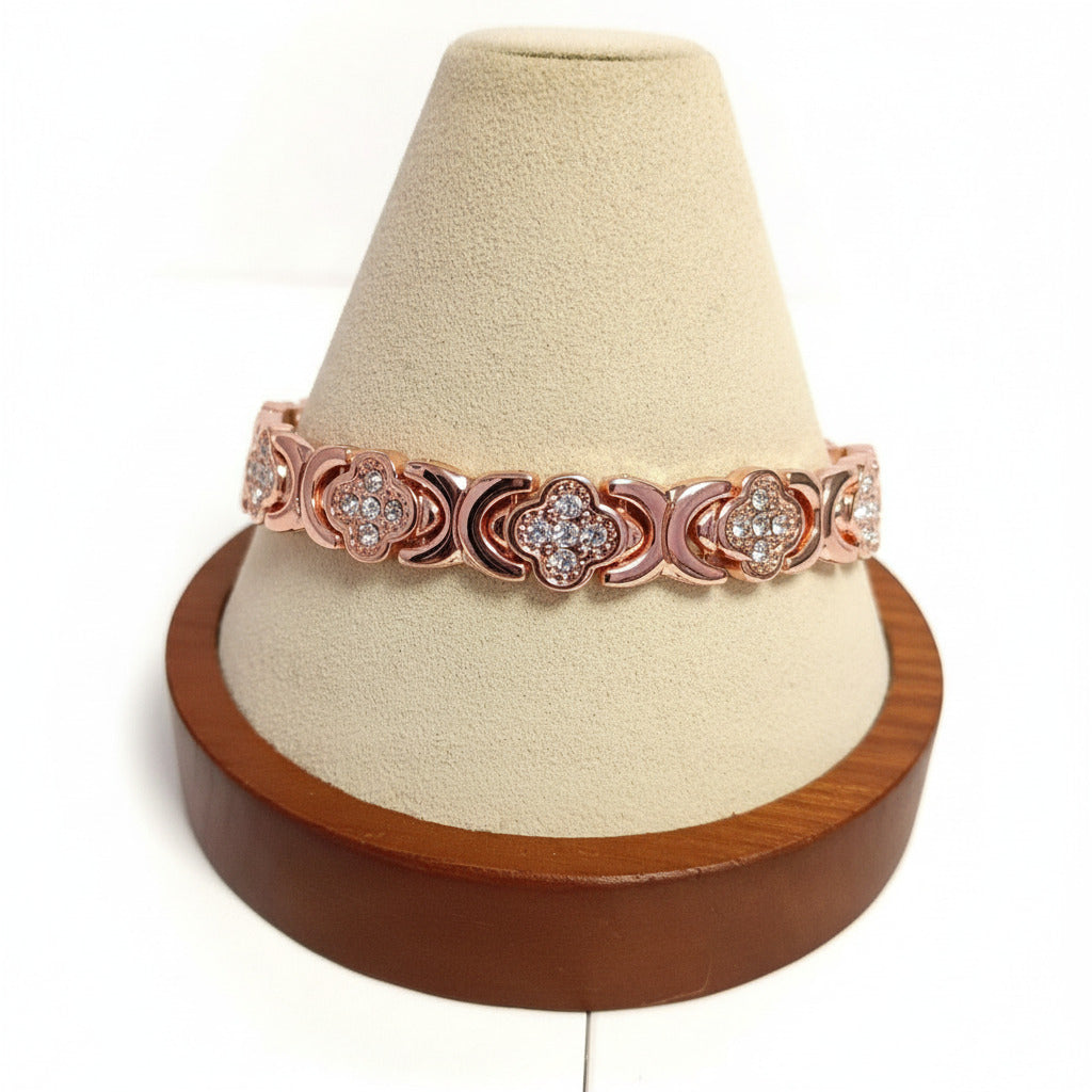 Beautiful Vintage Rose Gold Tone Magnetic Bracelet with Crystal Links
