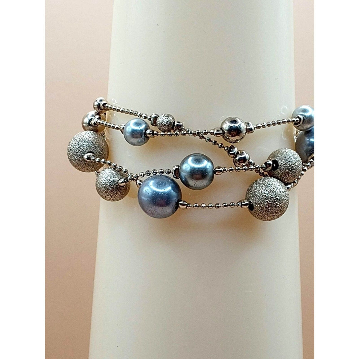 Vintage Triple Strand Silver and Gold Tone Beaded Bracelet