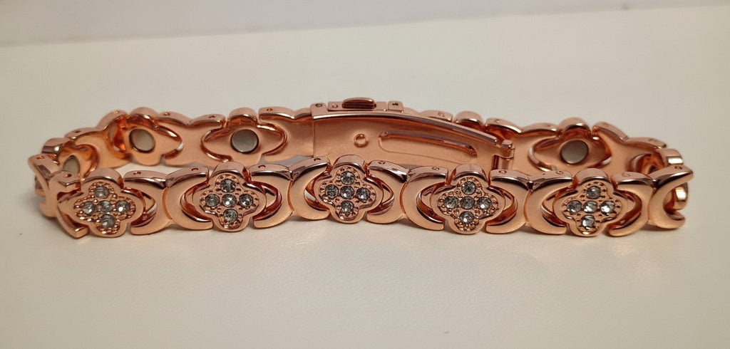 Beautiful Vintage Rose Gold Tone Magnetic Bracelet with Crystal Links