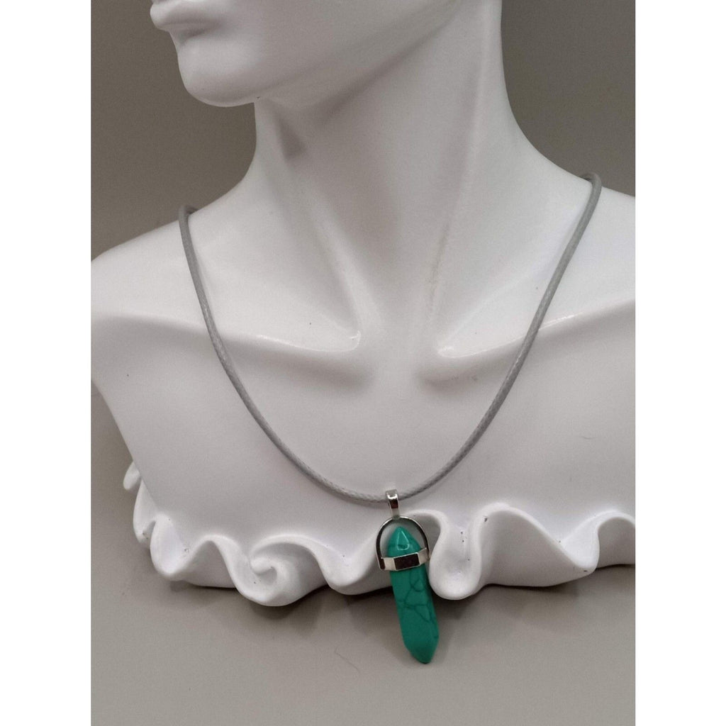 Pointed Turquoise Stone Pendant Necklace on Gray Cord