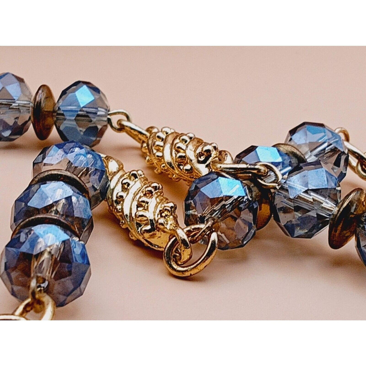 Natural Snakeskin Agate Boho Strap Tassel with Carved Gold Tone Beads Necklace