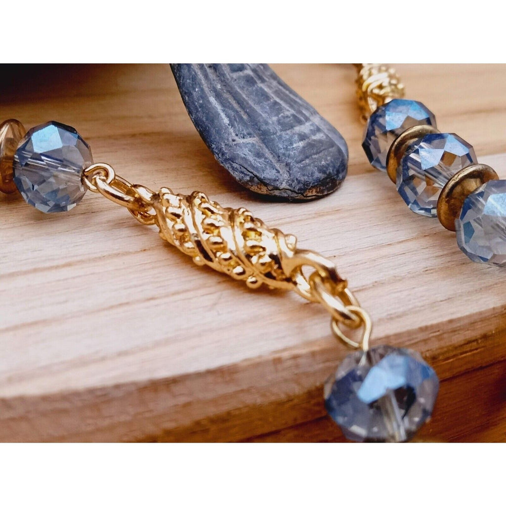 Natural Snakeskin Agate Boho Strap Tassel with Carved Gold Tone Beads Necklace