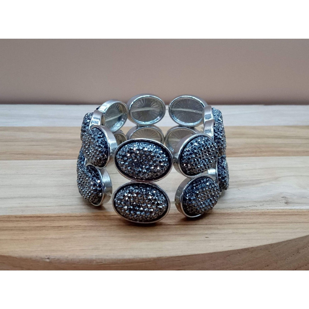 New York & Co. Stretch Bracelet Silver Tone Smoke Rhinestone