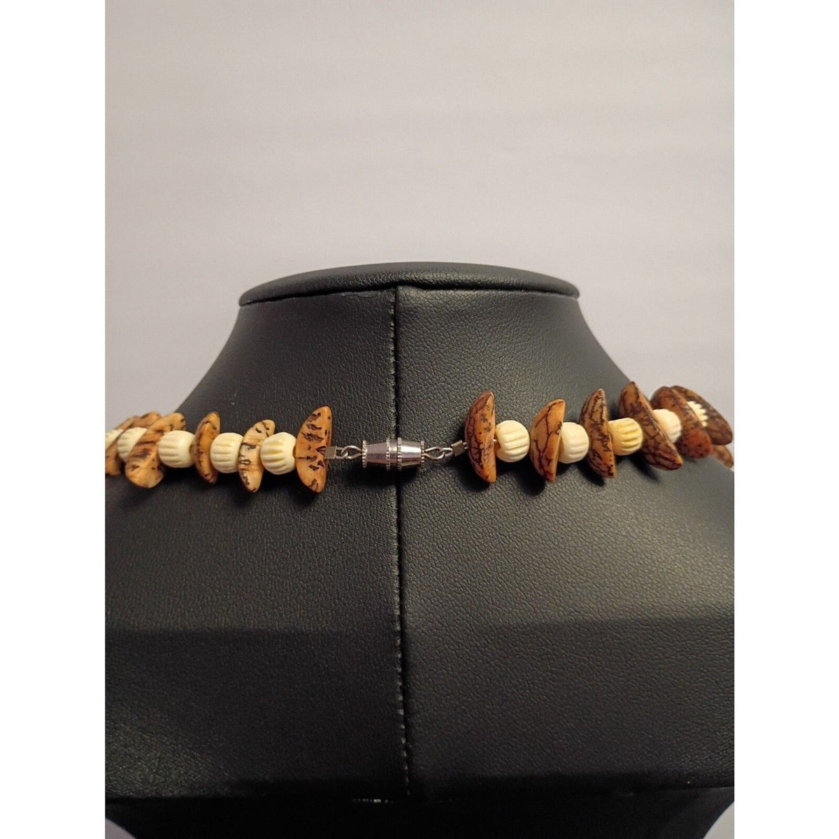 Handcrafted Beaded Collar Necklace Cream and Brown Beads