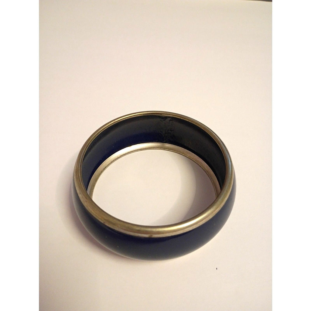 Vintage Navy Blue Enamel and Metal Bangle Bracelet