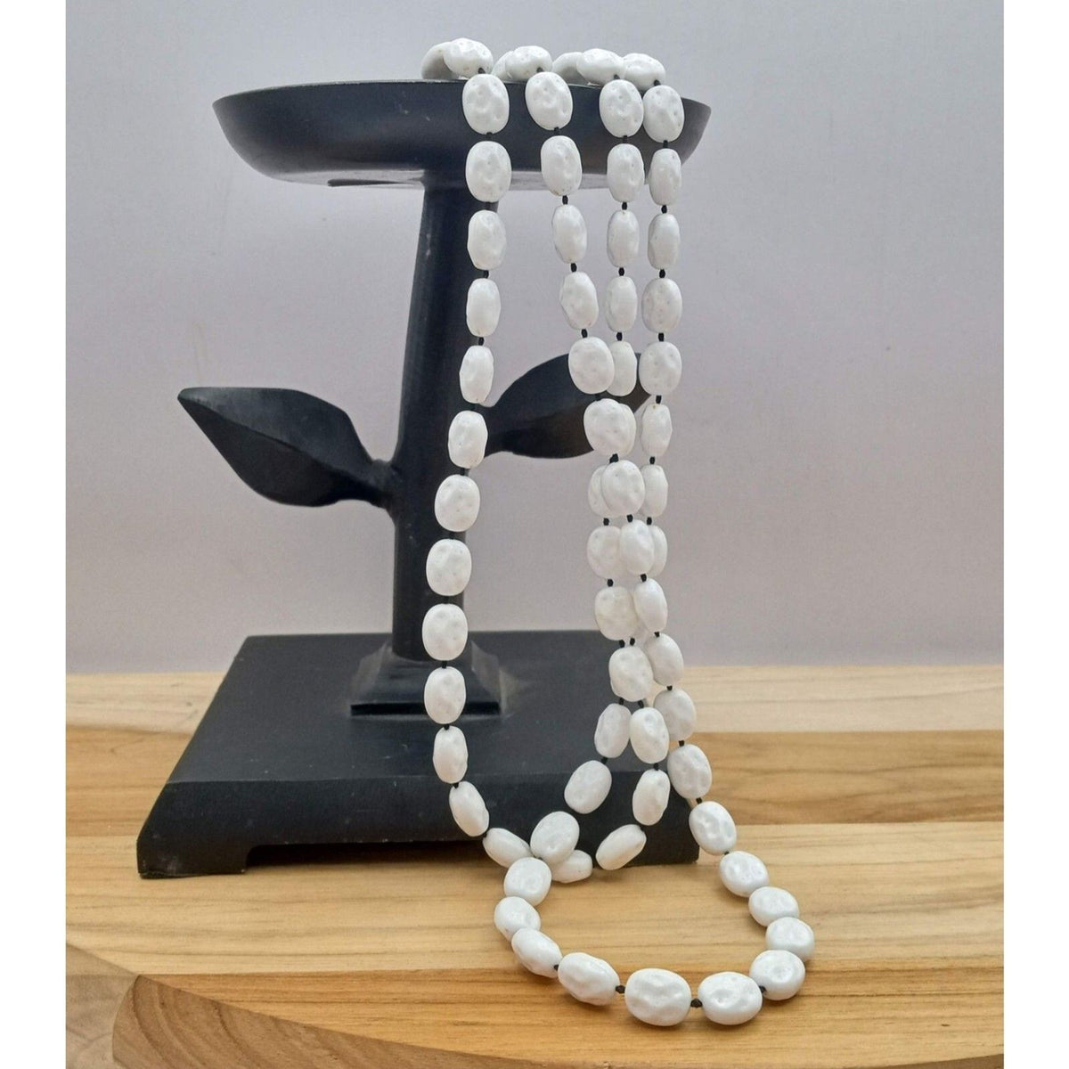 Vintage Sarah Coventry GB White Long Knotted Beaded Necklace