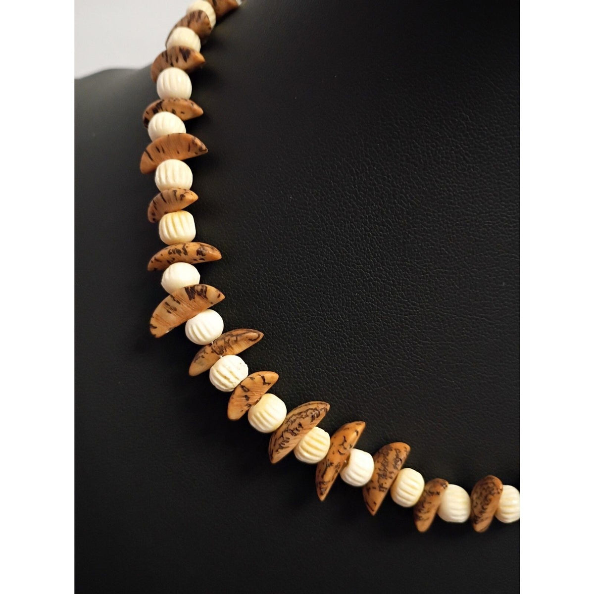 Handcrafted Beaded Collar Necklace Cream and Brown Beads