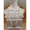 VTG Fancy Glass Faux Pearl Single Strand Rhinestone Studded Box Clasp Necklace