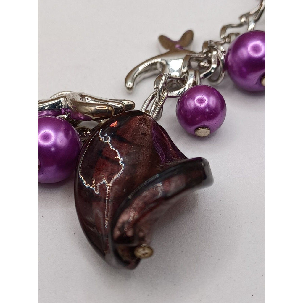 Vintage Purple Twist Beads Dragonfly Fairy Charm Bracelet