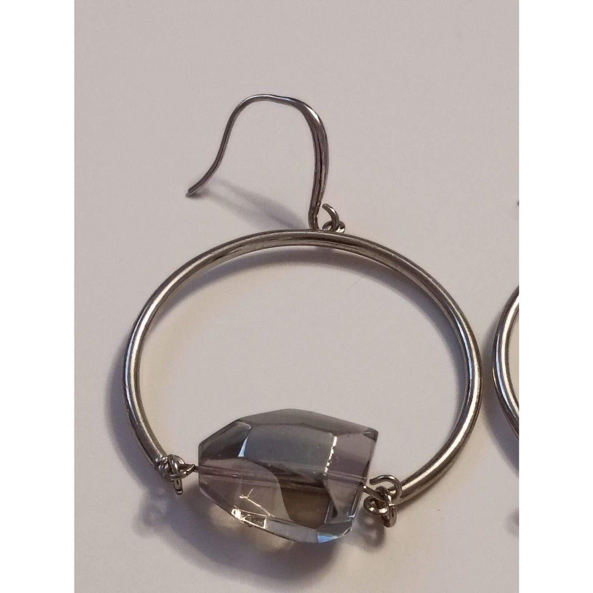 Vintage Classic Large Smoky Crystal Silver Toned Swing Hoop Earrings