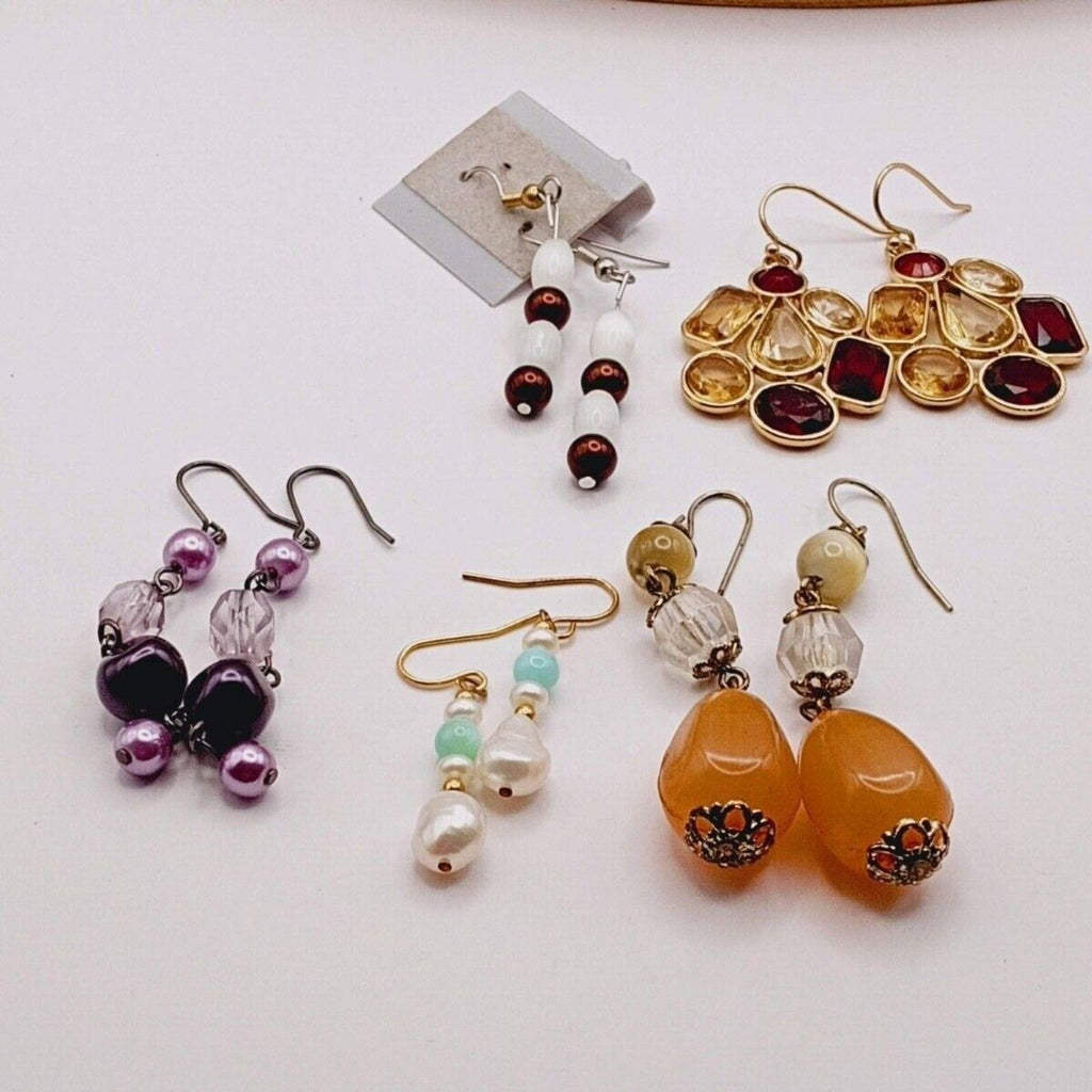 5 Pairs Vintage Beaded Dangle Earrings in Great Condition