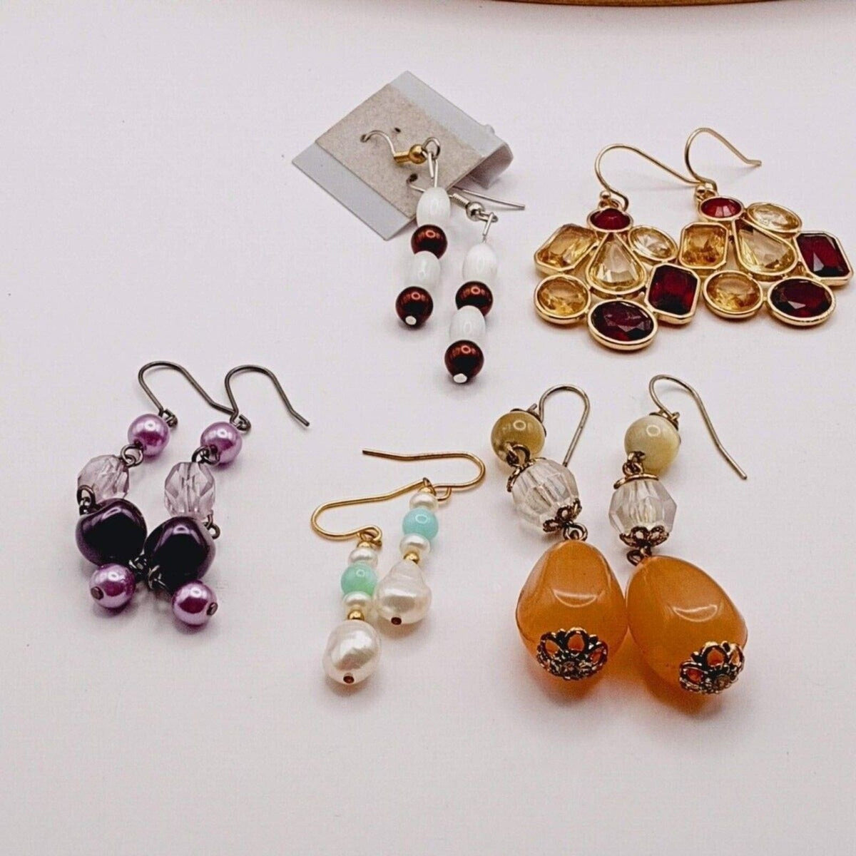5 Pairs Vintage Beaded Dangle Earrings in Great Condition
