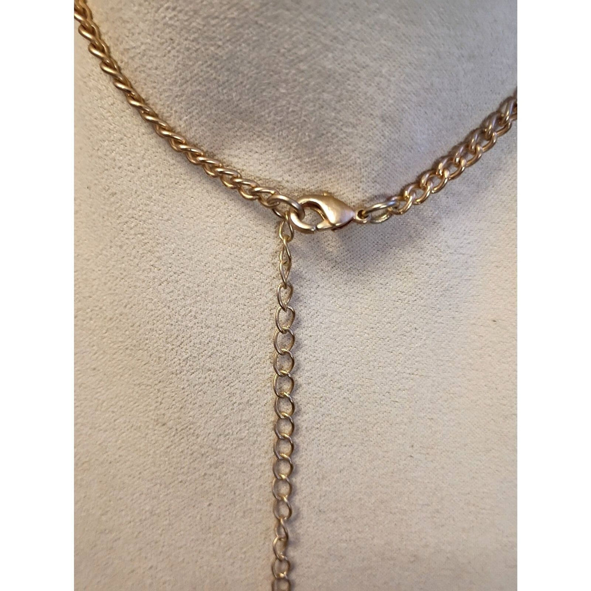 Vintage Gold-Tone Geometric Plaque Necklace with Amber Rhinestones