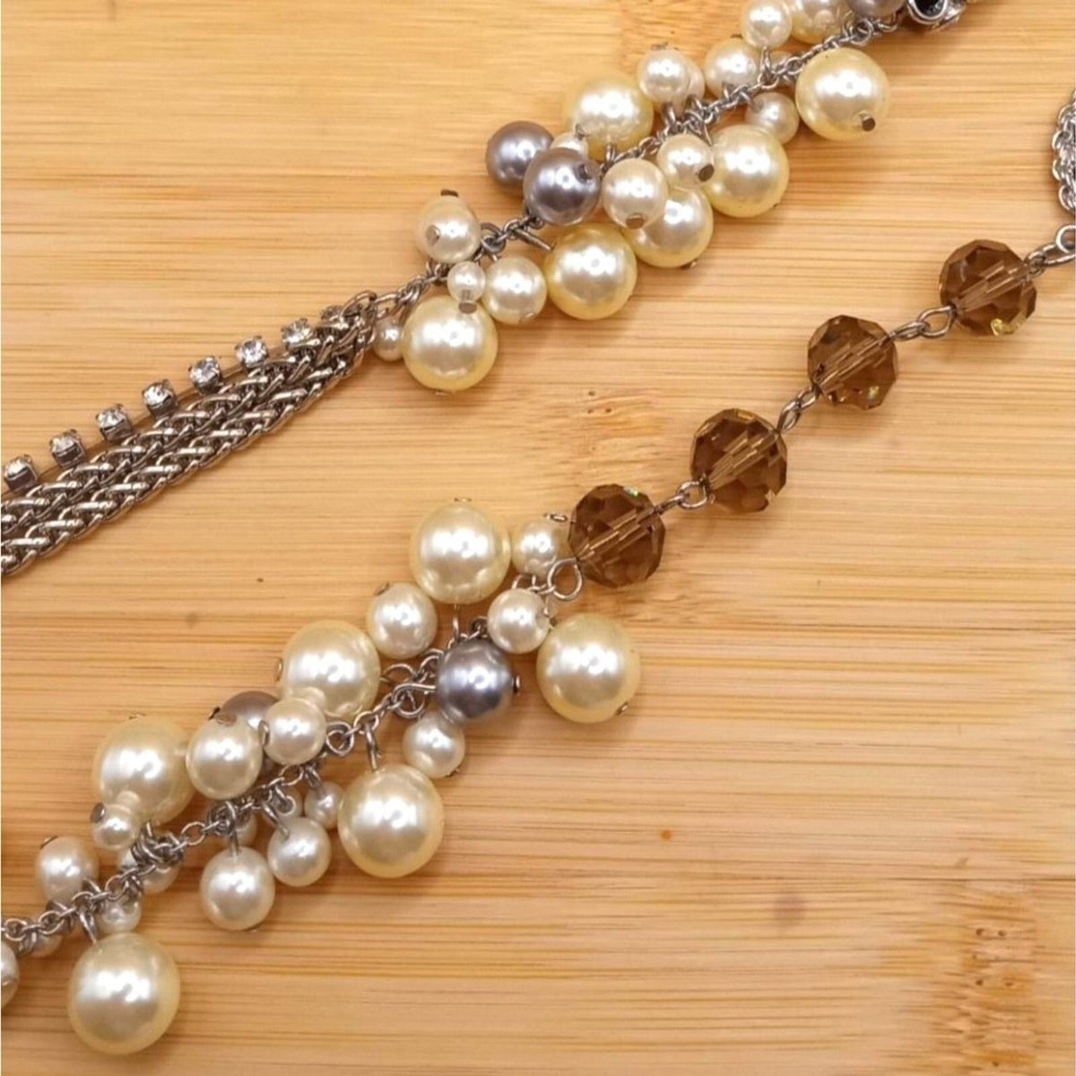Vintage Mixed Media Brutalist, Clear & Black Rhinestones Lucite Beads Necklace