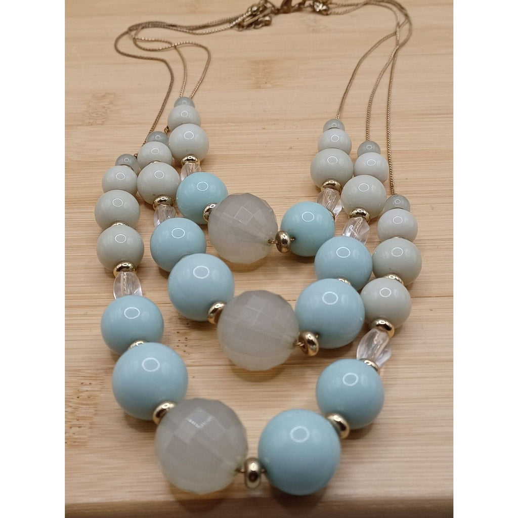 The Limited Layered Bubble Bead Three Tier Light Blue Clear Color Necklace