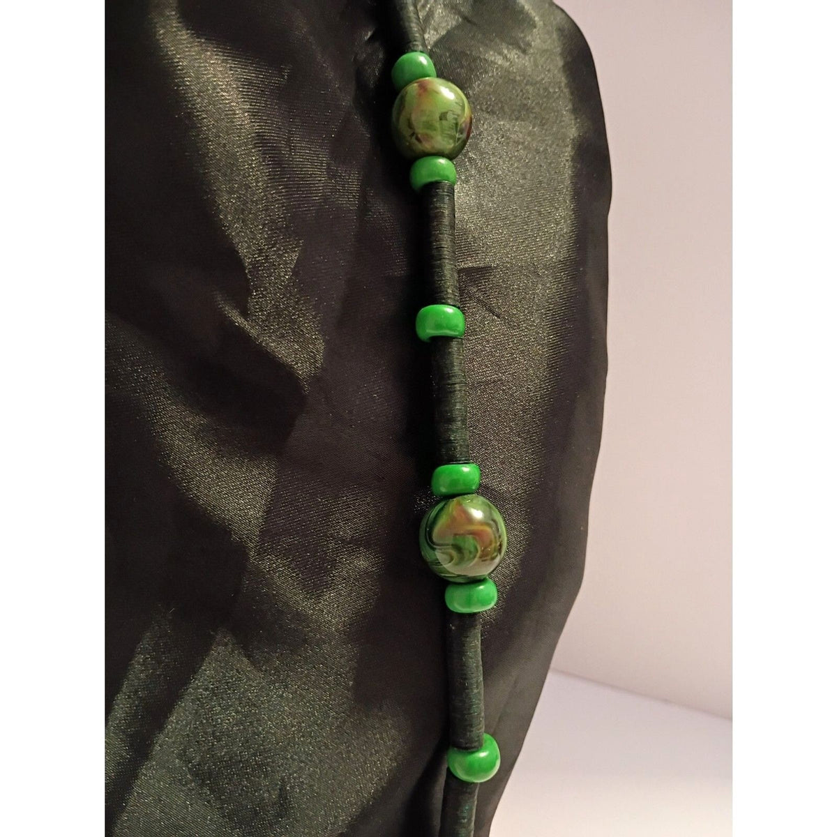Vintage Necklace of Green Marbled Resin Beads
