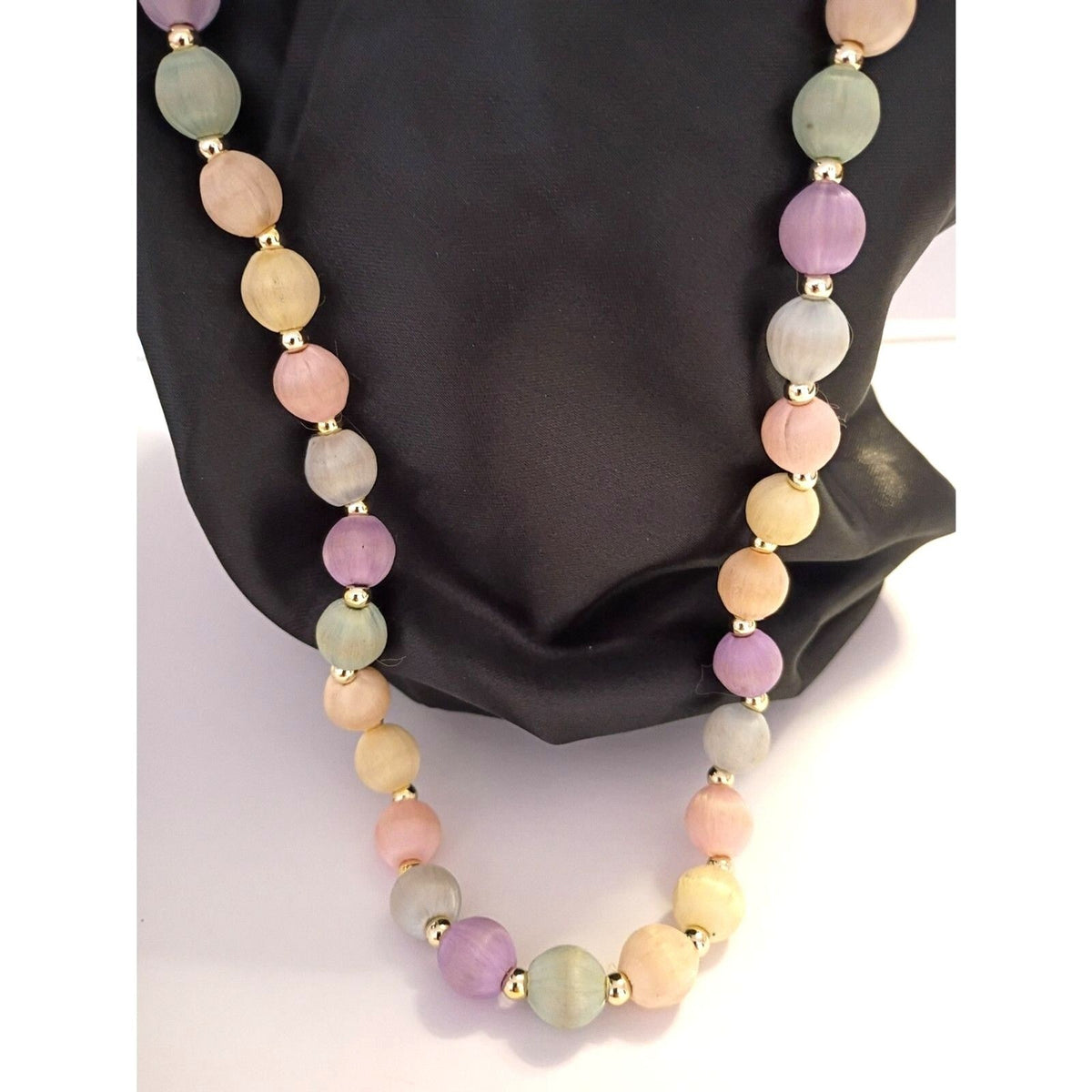 Vintage Pastel Color Necklace Satin Silk Thread Wrapped bead