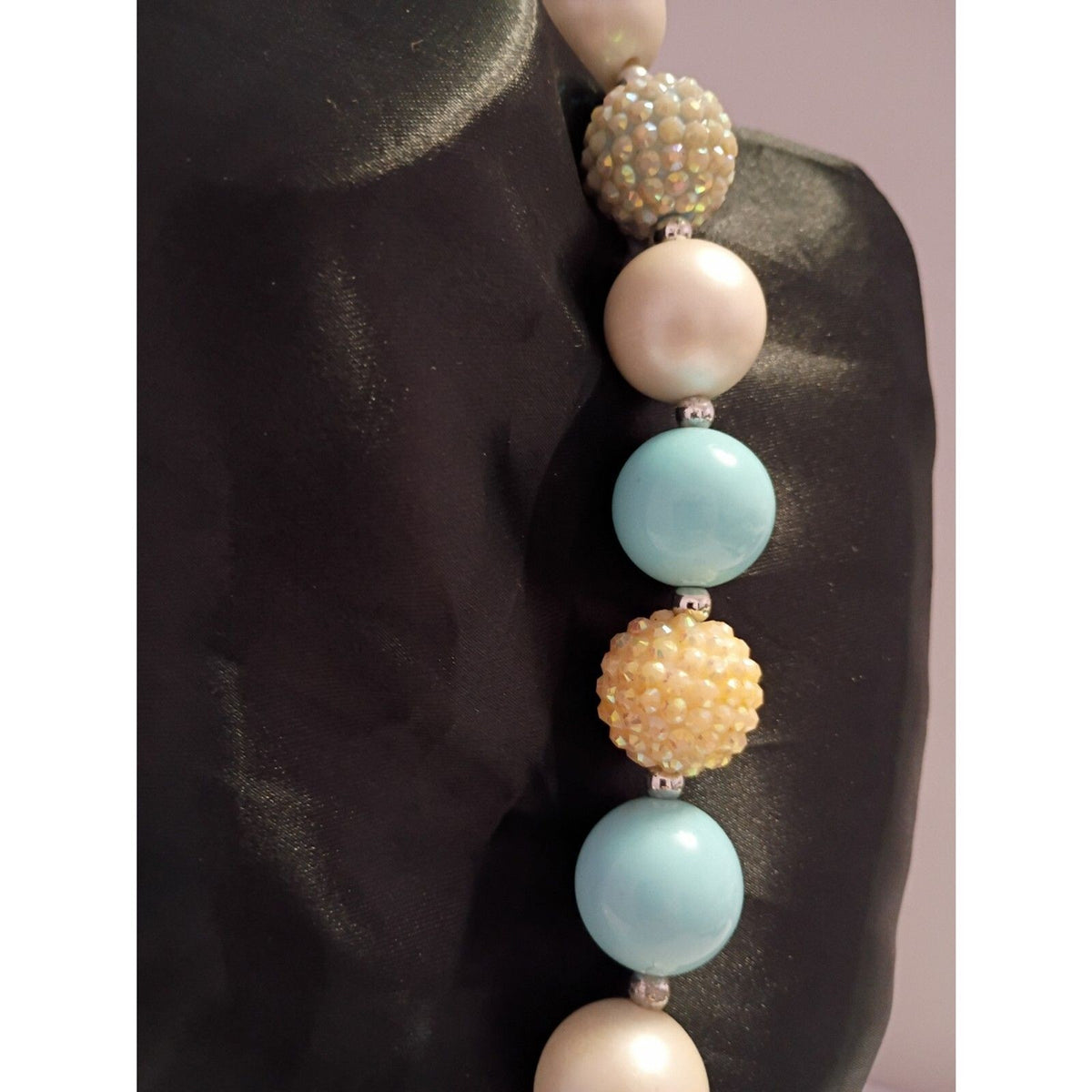 Beautiful Choker Necklace Blue, White and Disco Ball Beads