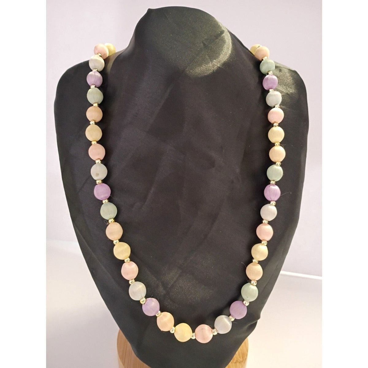 Vintage Pastel Color Necklace Satin Silk Thread Wrapped bead