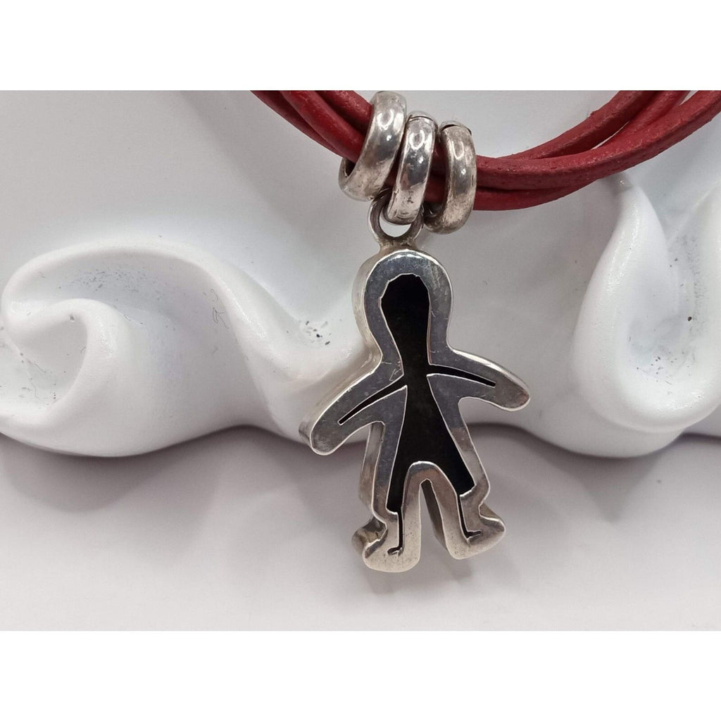 Sterling Silver Nicholas Boy Pendant on Red Leather Toggle Necklace