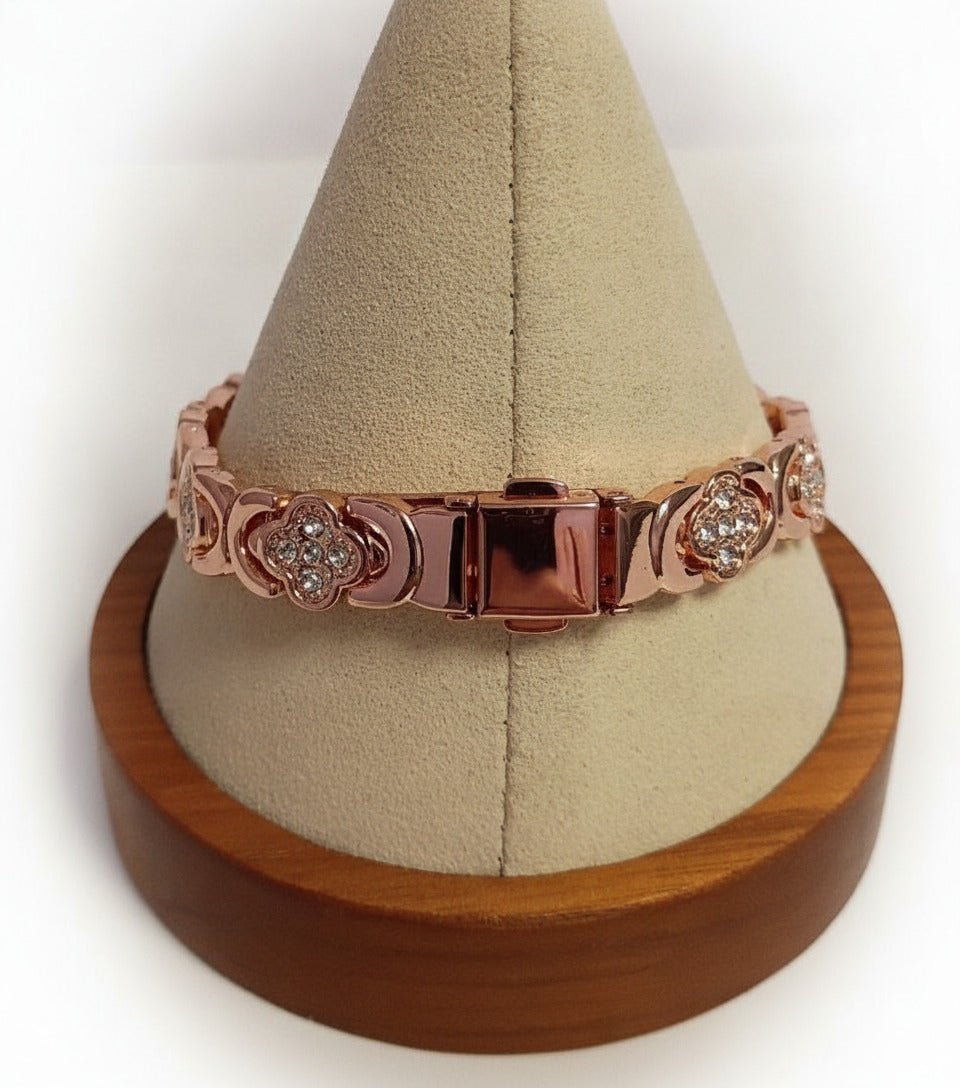 Beautiful Vintage Rose Gold Tone Magnetic Bracelet with Crystal Links